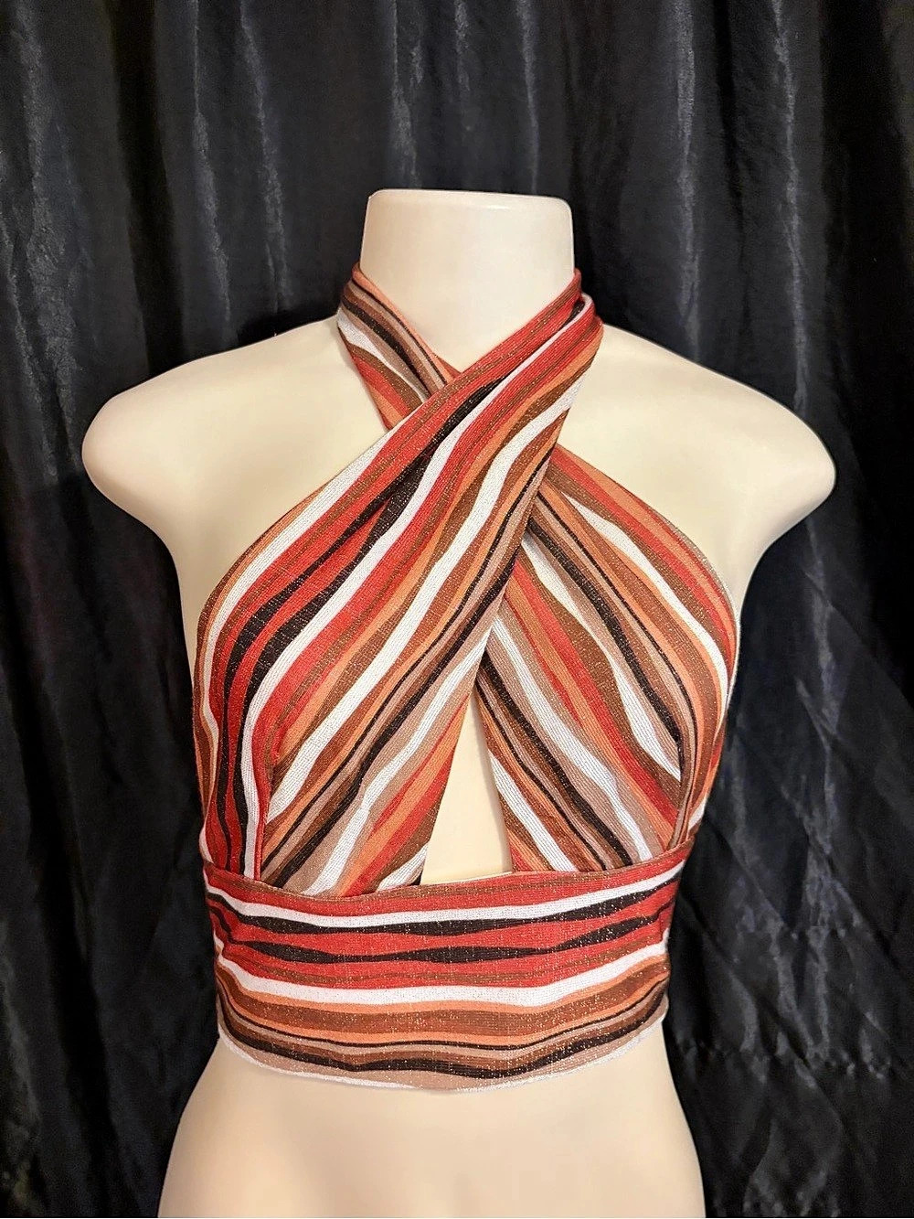 Princess Polly Luci Halter Top Multi Striped Red & Brown